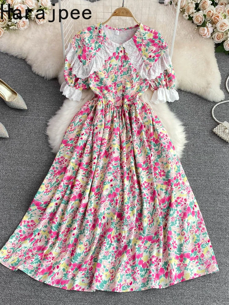 

Женское длинное платье Harajpee с винтажным принтом, Элегантное летнее платье с пышными рукавами и тонкой талией