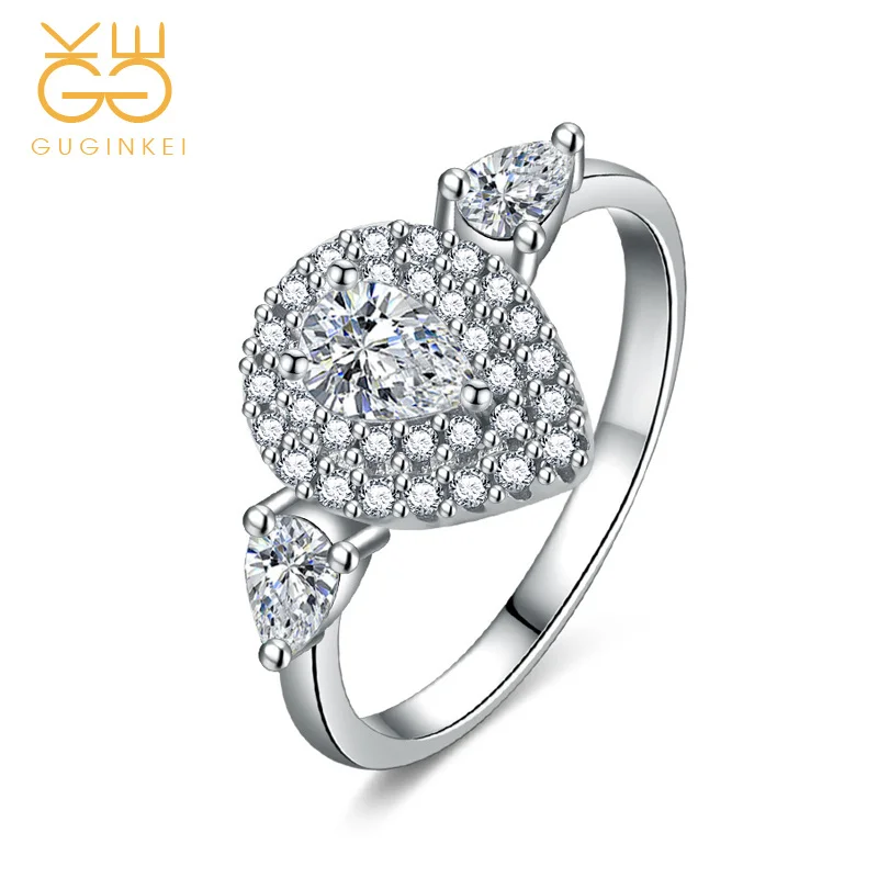 

GUGINKEI 2 Colors Luxury Water Drop Zircon Rings Ladies Womens jewellery Silver 925 Jewelry 925 Sterling Silver Ring Gift