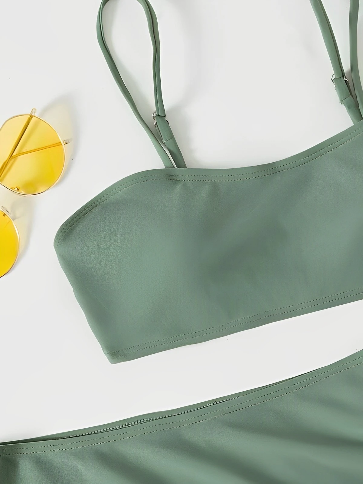 Женское бикини с подкладкой и кулиской однотонный купальник из 3 предметов