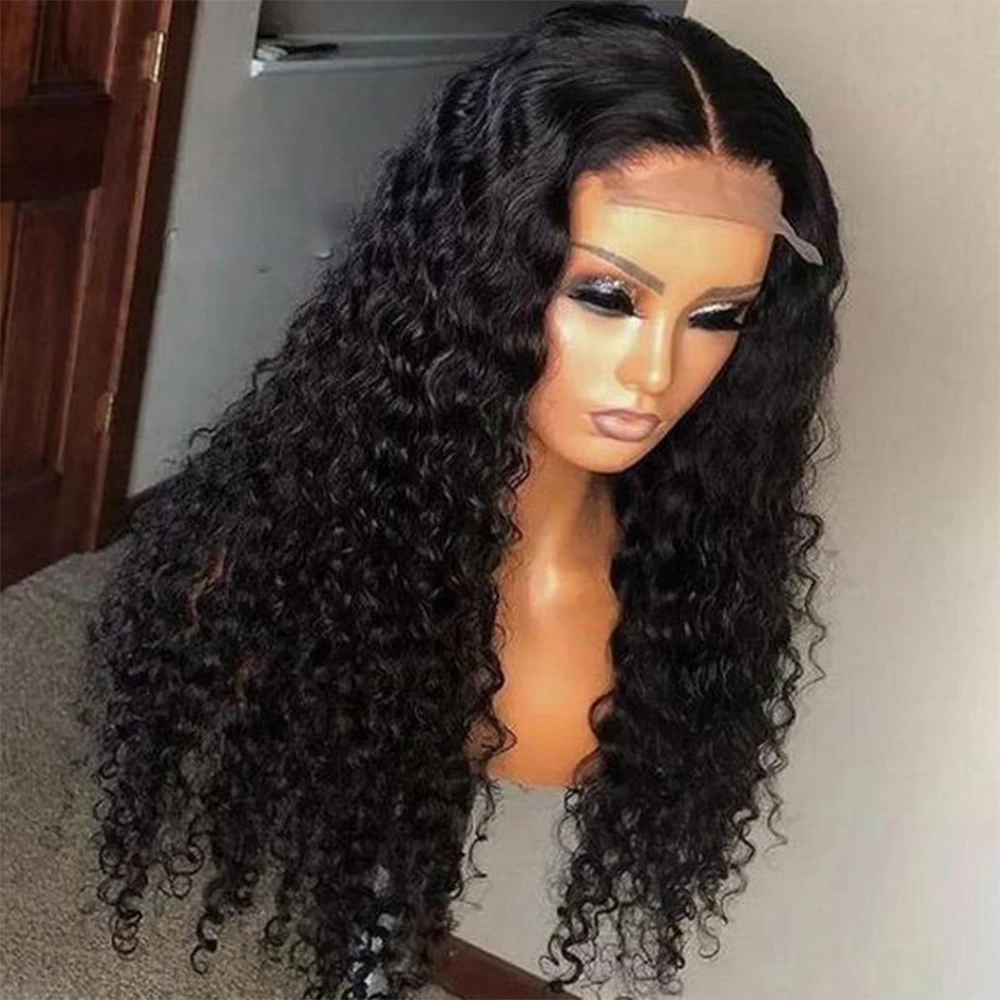 Karbalu Deep Wave Frontal Wig Pre Plucked Transparent Lace Front Human Hair Wigs Lace Closure Wig Brazilian Remy Human Hair Wig