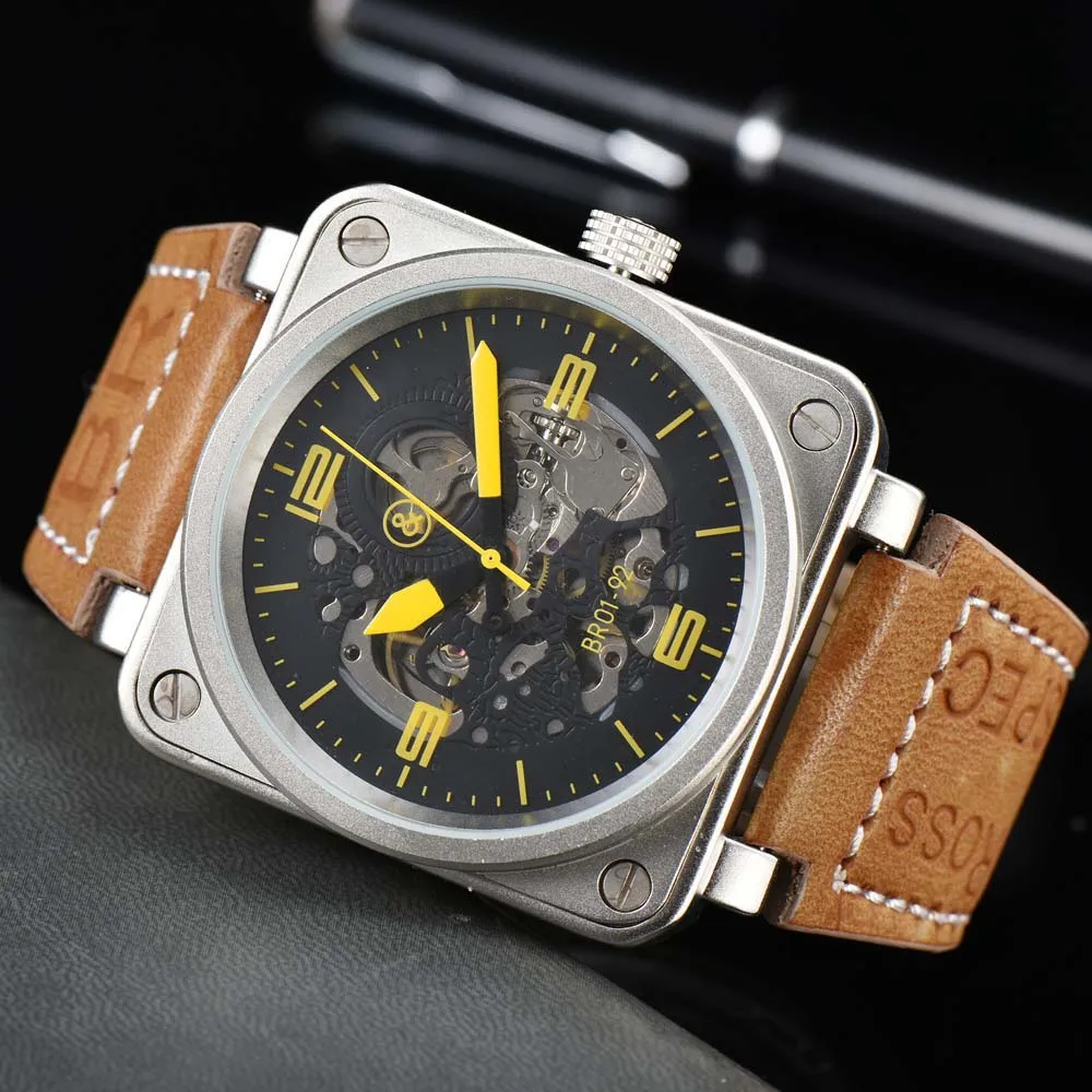 

Top BR Original Brand Watches For Mens High Quality Square Automatic Hollow Mechanical Watch Luxury Business Sports AAA Clocks