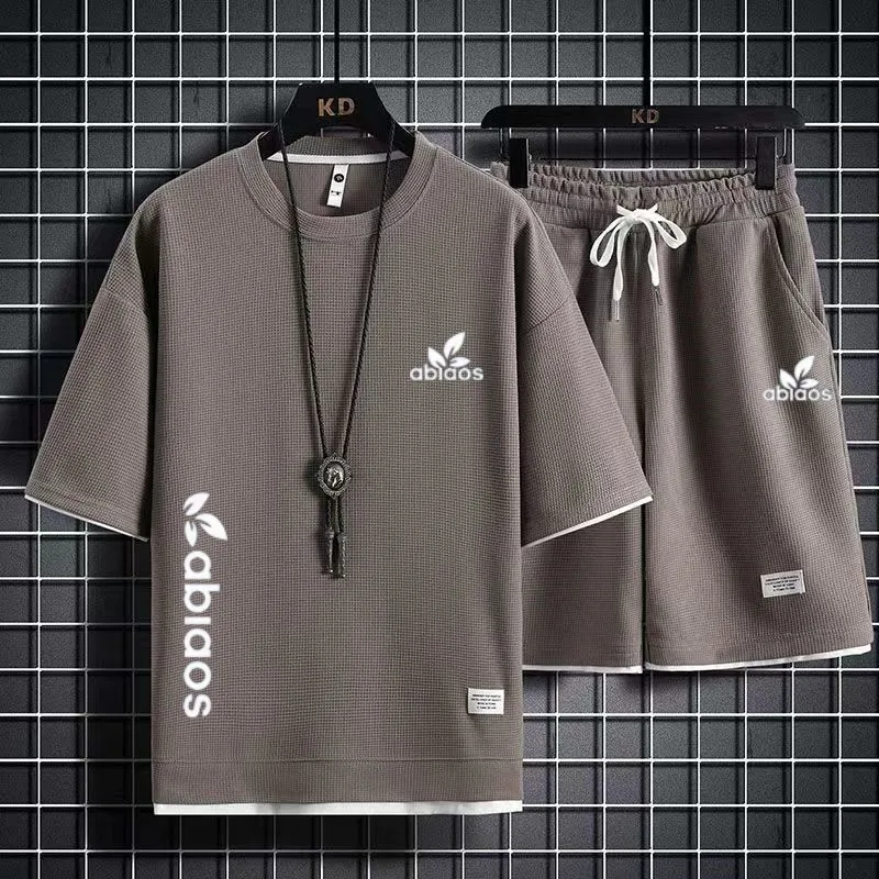 Men's Set Oversized Casual T-shirt and Shorts Set Linen Running Sportswear 2023 Summer Fashion Couple Short Sleeve Set