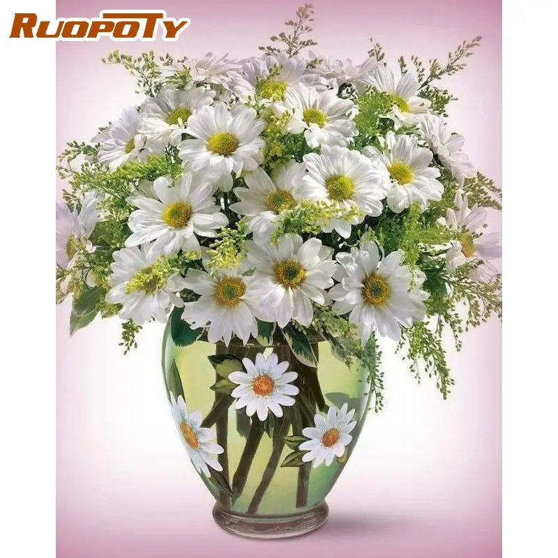 

RUOPOTY Picture By Numbers Kits For Kids Handmade Unique Gift 40x50 Frame On Canvas Daisy Flower Oil Paint Kits Home Wall Crafts