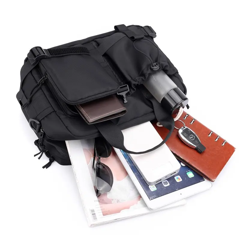 Mens Large Capacity Nylon Messenger Bag Sling Bag Portable Bag for School Sport Black