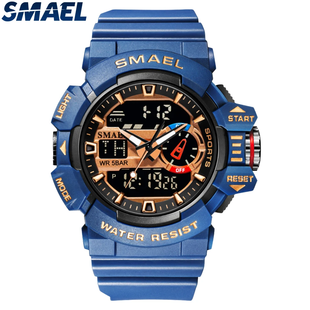 

SMAEL Quartz Watch for Men Waterproof Military Luminous Hands Dual Display Digital Wristwatches White Rubber Bracelet SportClock