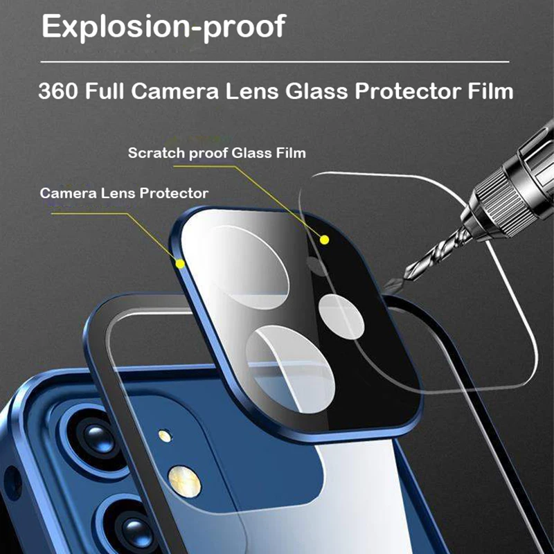 360 Full Magnetic Adsorption Metal Snap Case For iPhone 14 11 13 12 Mini Pro Max Plus Double Sided Glass With Camera Lens Cover