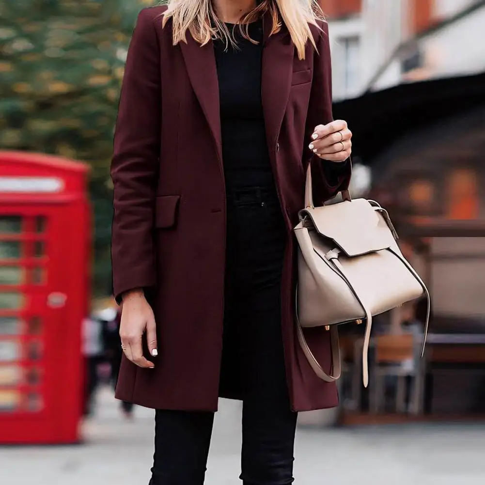 

Stylish Suit Coat Flap Pockets Versatile Coldproof Autumn Winter Women Long Formal Blazer