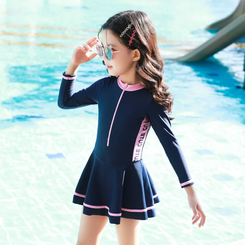 Fashion Patchwork Swimwear Suit Schwimmen Summer 1-8 Years Girls Kids Casual Long Sleeve and Short Sleeve Bathing Swimsuit New
