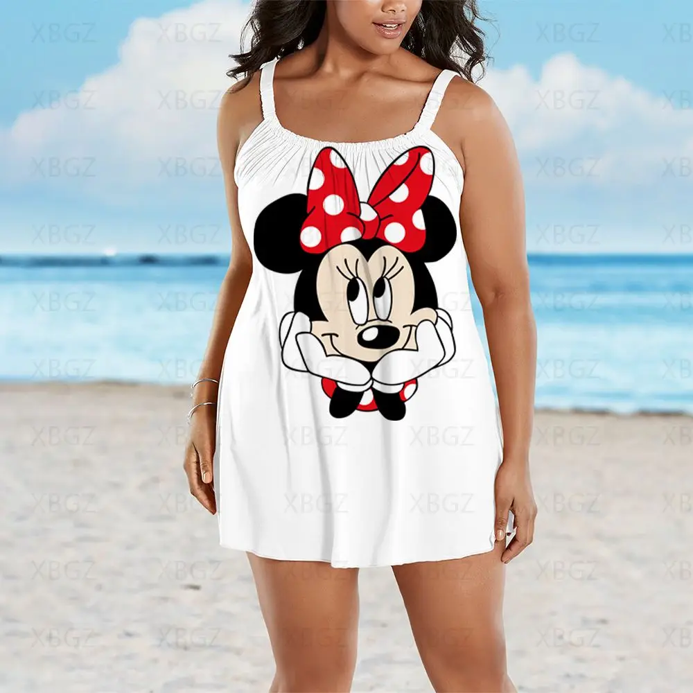 Plus Size Dresses Minnie Mouse Summer Outfits Women's Free Shipping Disney Woman 2022 Mickey Boho Sleeveless Cartoon Beach Dress