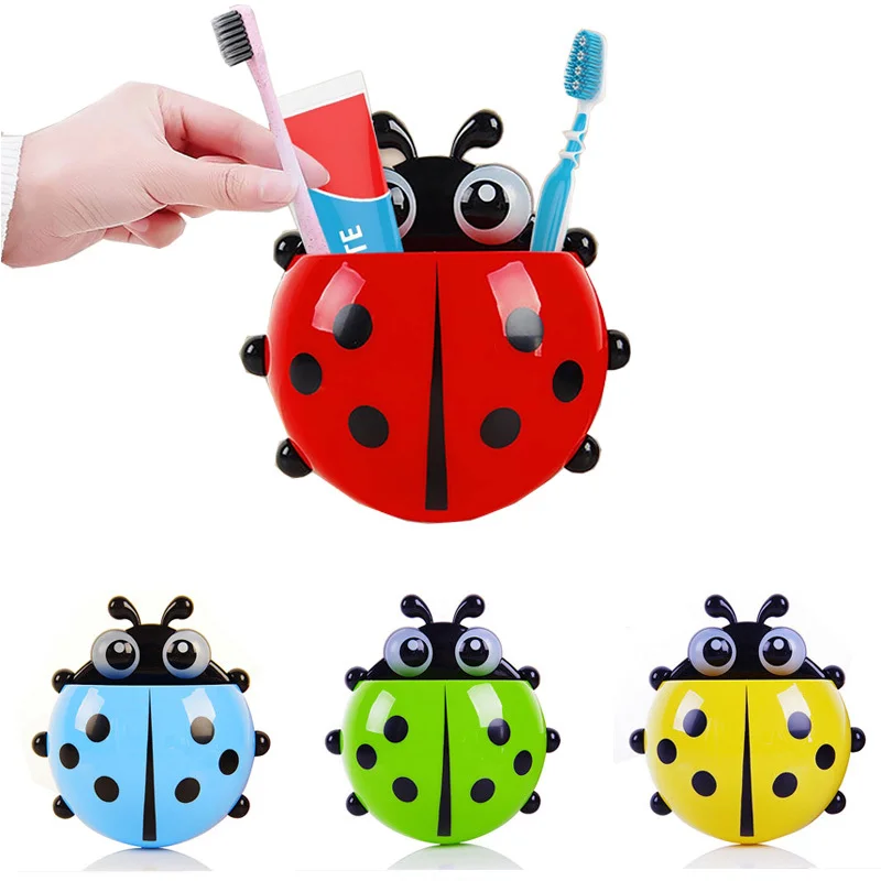 

Cartoon Ladybug Toothbrush Holder Wall Mounted Remote Control Shelf Household Toothbrush Toothpaste Holder Container Accessories