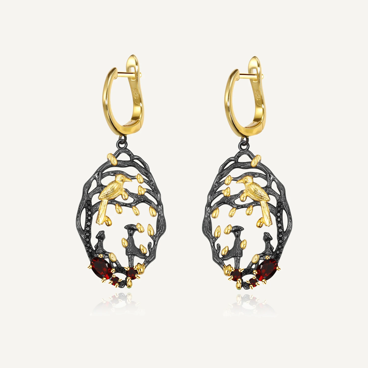 

GEM'S BALLET Women's Earrings 2021 Trend Natural 925 Sterling Silver Gold-Plated Design Red Garnet Handmade Gangle Love Poems