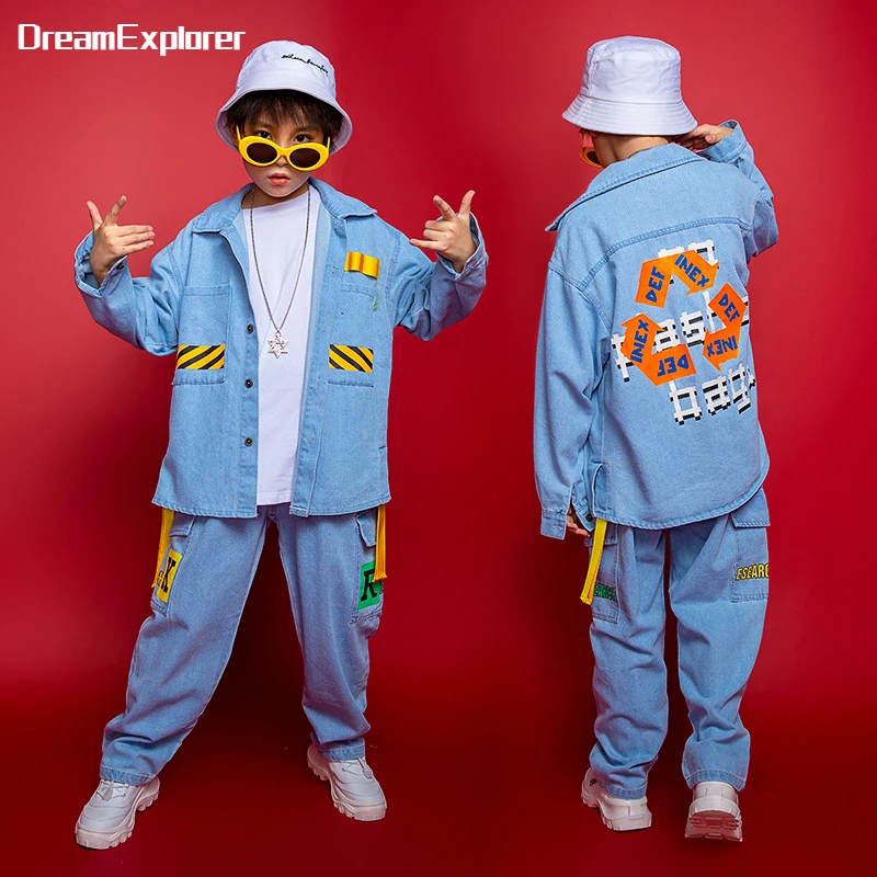Рубашка для мальчиков и девочек джинсовая куртка в стиле хип-хоп брюки-карго