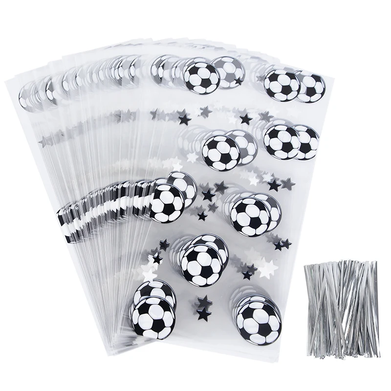 

Soccer Gift Bags Treat Candy Bags Plastic Cookie Bags for Guest Gifts Birthday Football Theme Party Favors Bag with Twist Ties