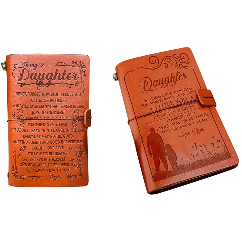 

2PCS Travel Leather Diary Notebook That Mom Gives to a Notebook Daughter's Birthday and Graduation Gift, B & C