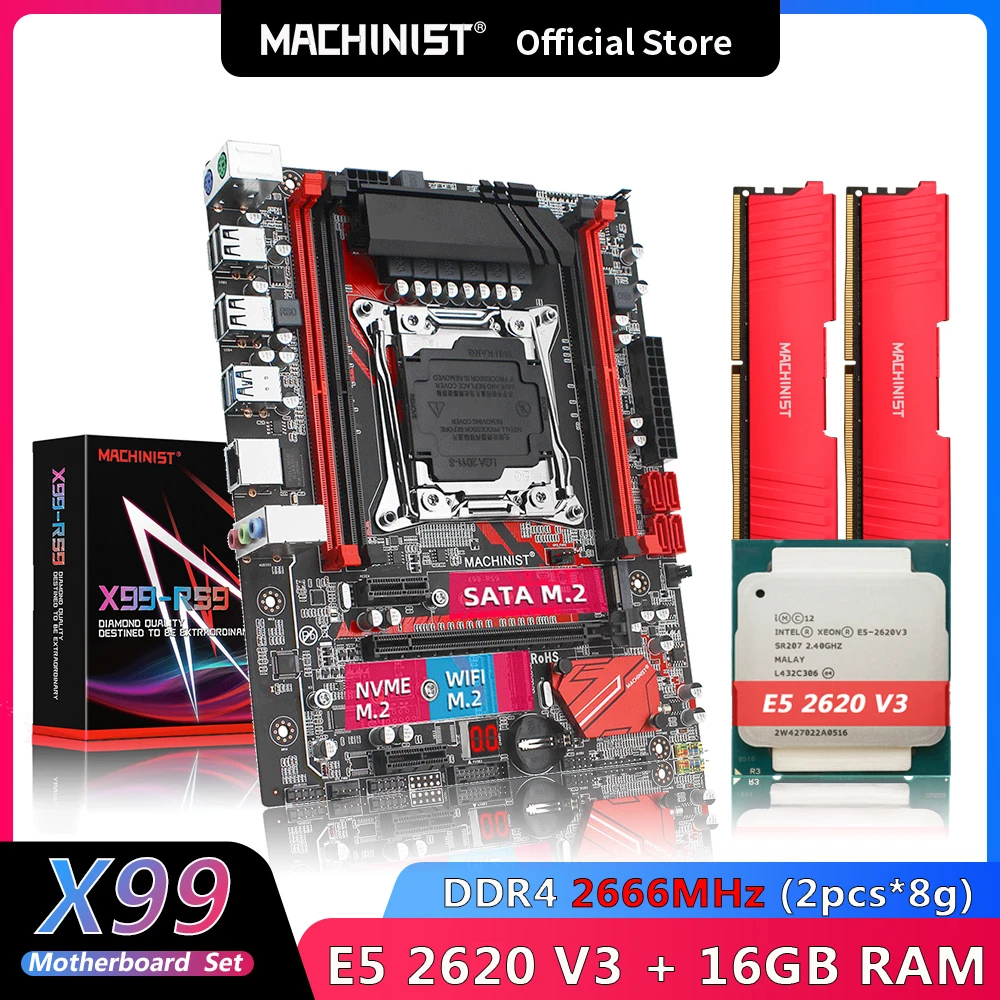 

MACHINIST X99 материнская плата LGA 2011-3 комплект с комплектом Xeon E5 2670 V3 ЦПУ процессор 2 шт. * 8 ГБ DDR4 ОЗУ память для настольного компьютера NVME M.2