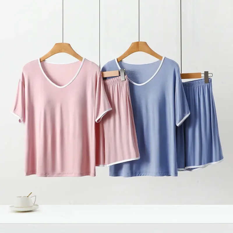 

Пижама с белыми краями для женщин, летние топы с накладками на груди, с коротким рукавом, Модные свободные облегающие домашние шорты, пижама Mujer Verano