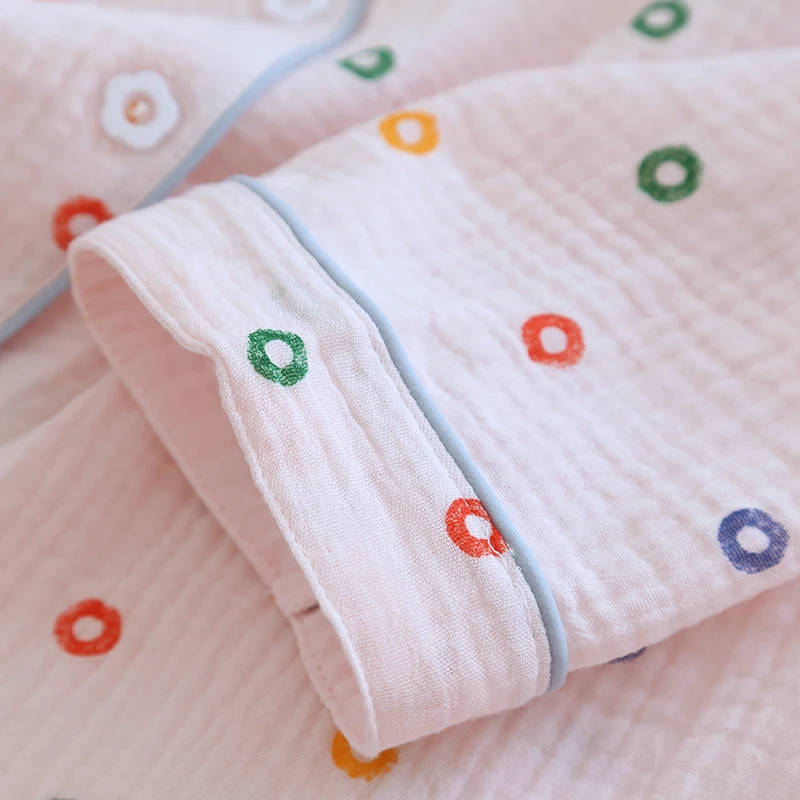 Pure Cotton Cute Pajamas Set Crepe Long Sleeve Fresh Sleepwear Soft Pijama Mujer Casual Pyjamas Female Spring Home Clothes Suit