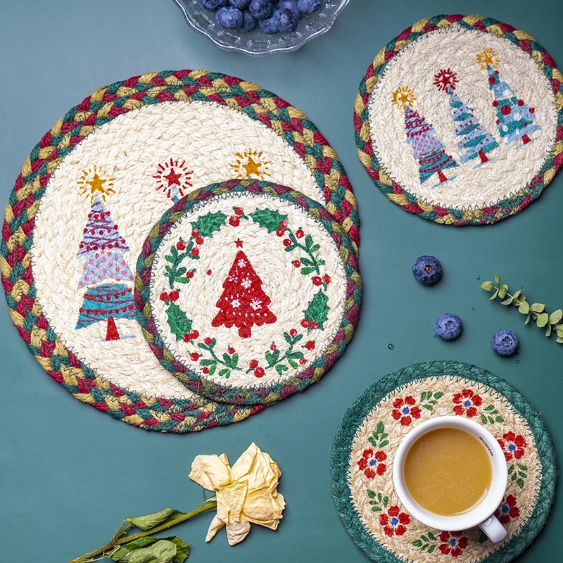 

Christmas Home Drink Coaster Handmade Table Padding Cup Mats Tea Pot Placemat Kitchen Accessories Coffee Table Decor Dining New
