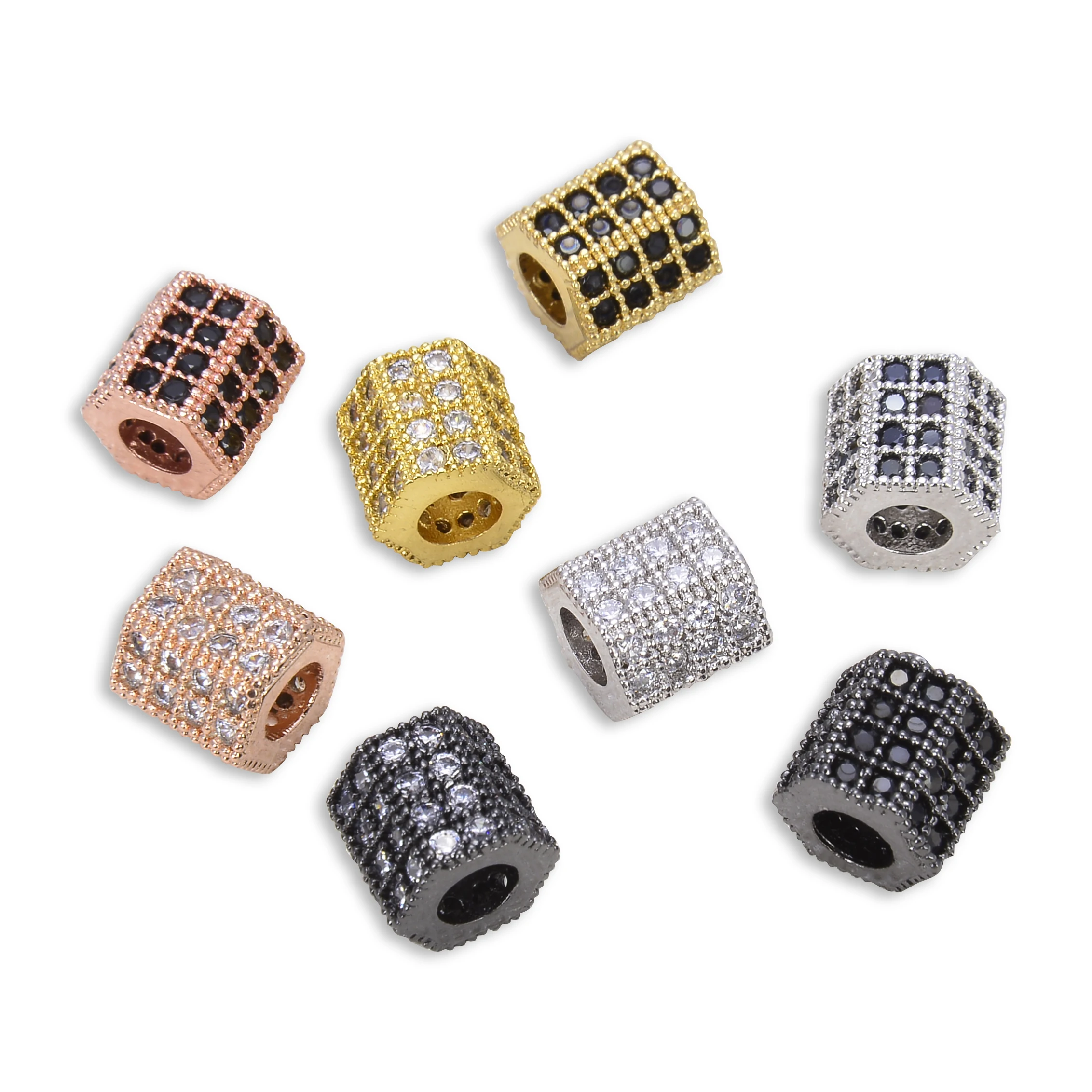 

DIY Necklace Chain Parts Jewelry Making Supplies Pave Zircon Rhombus-Pillar Beads High Quality Brass Bracelet Beaded Accessories