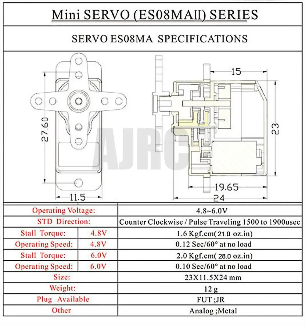 EMAX EMX-SV-0275 ES08MA II 12g Аналоговый сервопривод с металлической шестерней для радиоуправляемой робототехники Самолет Крыло Автомобильный радиоуправляемый робот (art.: 3920ce130eb63) - 3920ce130eb63