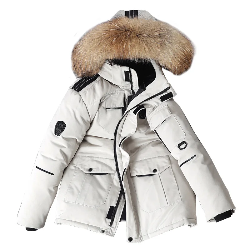 

Winter -20 Degrees Down Jacket Men's White Duck Down Parkas Coat Fur Collar Thicken Warm Windproof Puffer Overcoat Male
