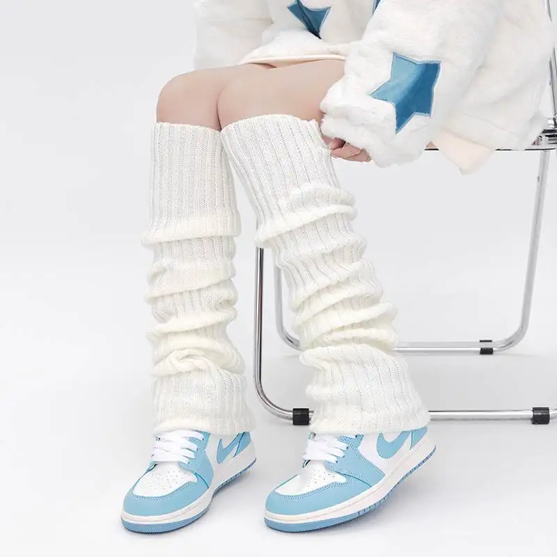 49cm Long Socks Sweet Girl's Japanese Style JK Leg Warmer Knitted Cosplay Socks Women Autumn Winter Black White Hosiery