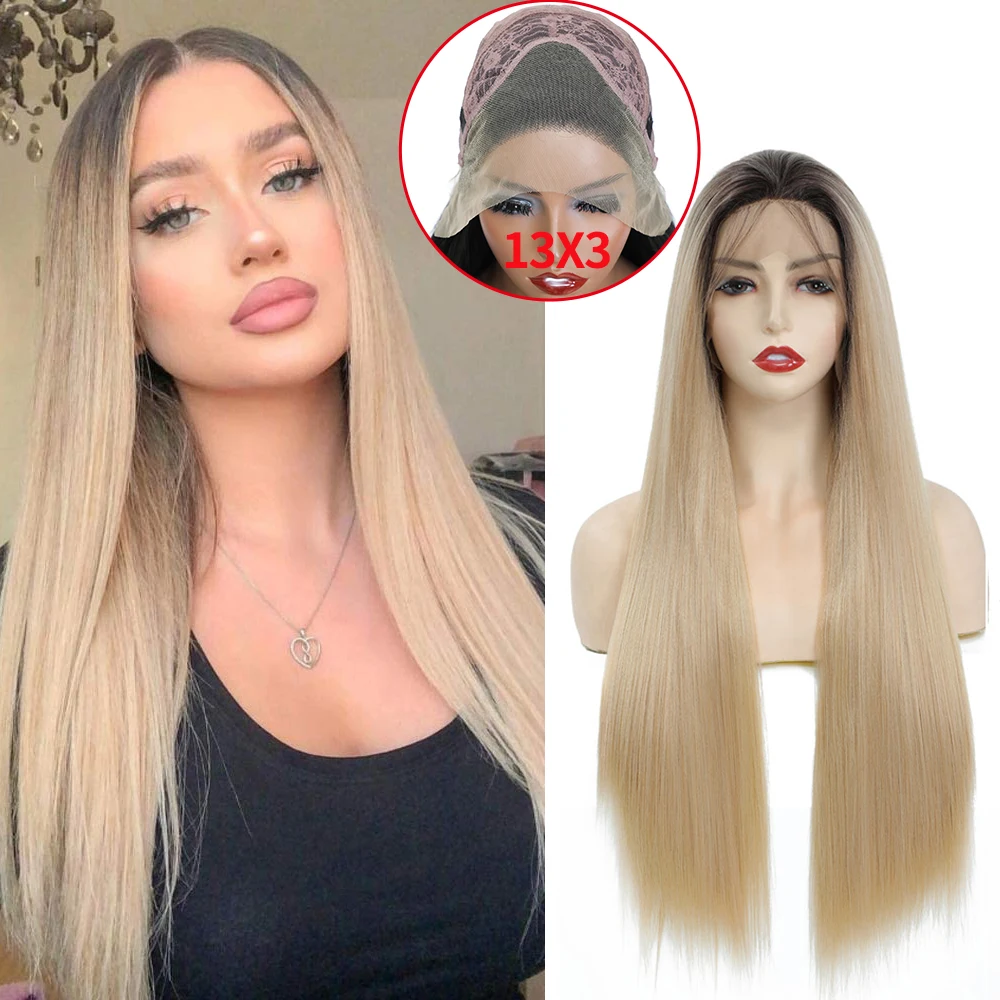 13x3 Lace Front Wigs 29 Inch Long Straight Hair Heat Resistant Fiber Soku Synthetic Free Part Lace Front Wig