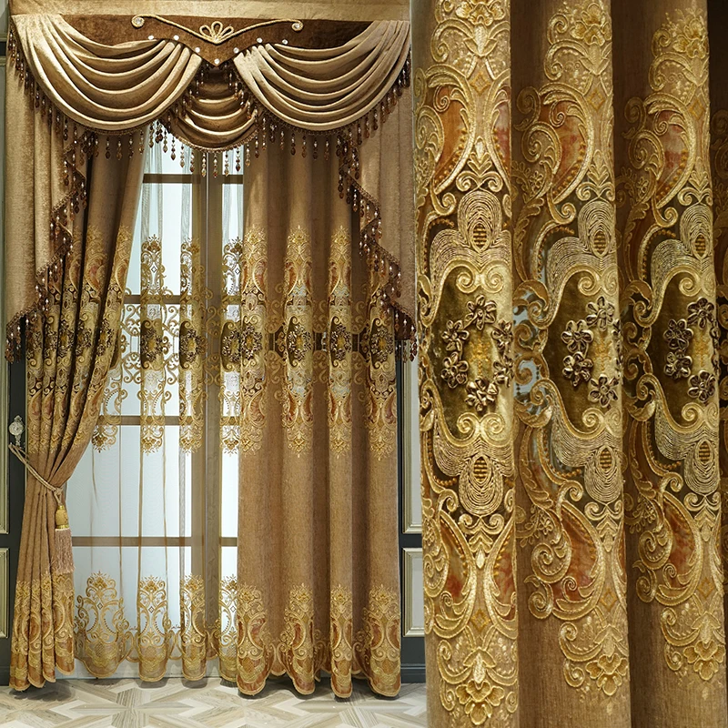 

European-style Chenille Palace Luxury High-end High Shading Banquet Hotel Curtains for Living Room Dining Bedroom French Window