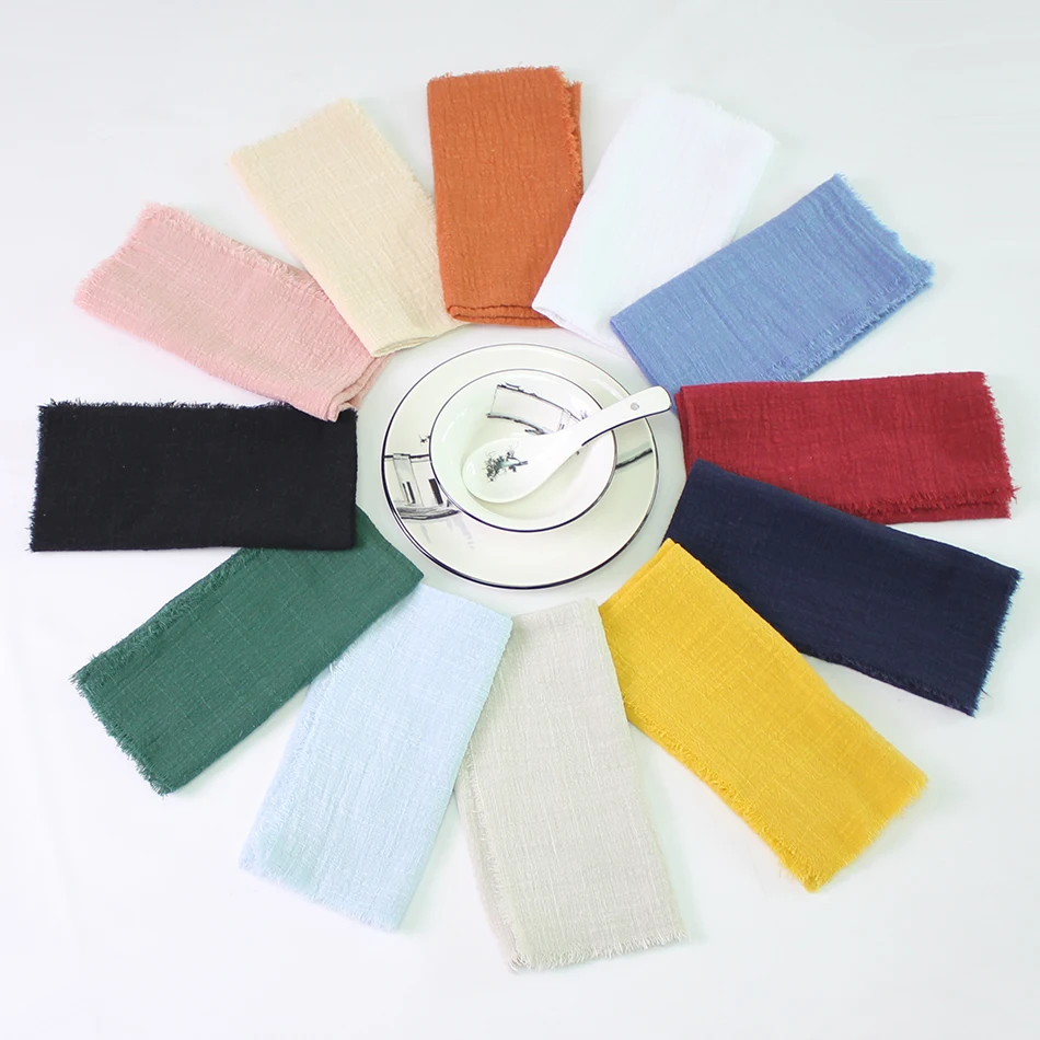 

Factory Direct Table Cloth Napkins Gauze Crepe Cotton Fabric 40x40cm Dinner Tea Towel for Wedding Easter Ramadan Home Decoration