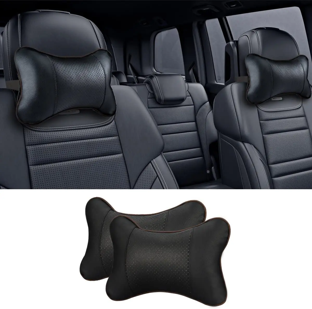 

1 Pcs Car Neck Pillows Pu Leather Head Support Protector Black/Red Universal Headrest Backrest Cushion Fit For All Vehicles