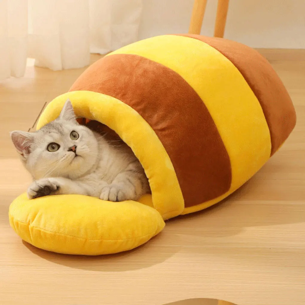 

Yellow Honey Pot Cat Bed Winter Breathable Nest Cute Plush Pet House