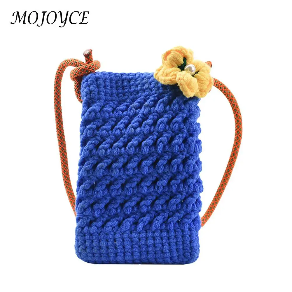 

Knit Totes Hit Color Crossbody Autumn Winter Shoulder Bag Hit Color Mini Phone Crossbody Bags with Flower