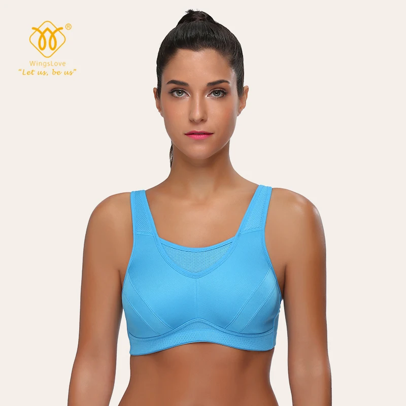 Wingslove Women's Stretch Wireless High Impact Sport Bra Racerback Compression Support Training Runing Sportwear Underwe