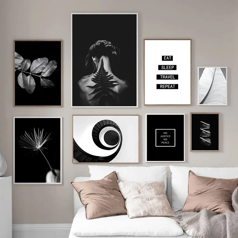 

Black White Flower Leaves Landscape Character Abstract Posters and Prints Wall Art Canvas Painting Wall Pictures For Home Decor