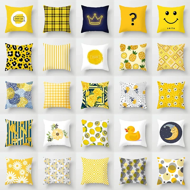 

New Yellow Cartoon Geometric Pillowcase Personality Home Sofa Cushion Cover