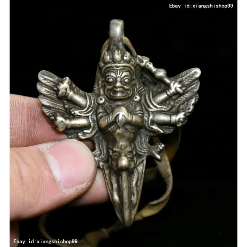 

Tibetan Buddhism Bronze Silver 6 Arms mahakala Buddha Utensils Vajra Puba Pestle faqi Pendant