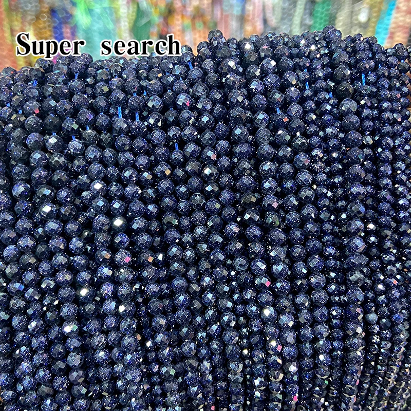 

Natural Blue Sandstond 2/3/4mm Faceted Mineral Loose Beads For Jewelry Making DIY Necklace Bracelets 15'' Tiny Stone