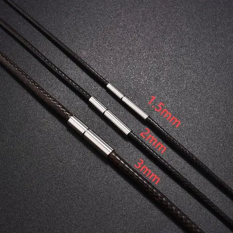 45-60 см кожаная цепочка, ожерелье для женщин и мужчин, кожаный шнур, восковая веревка, цепочка из нержавеющей стали, застежка, ожерелье «сделай сам», ювелирные аксессуары