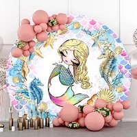 mermaid round photo backdrop girl birthday photo background colourful scales coral seaweed shell underwater world decoration