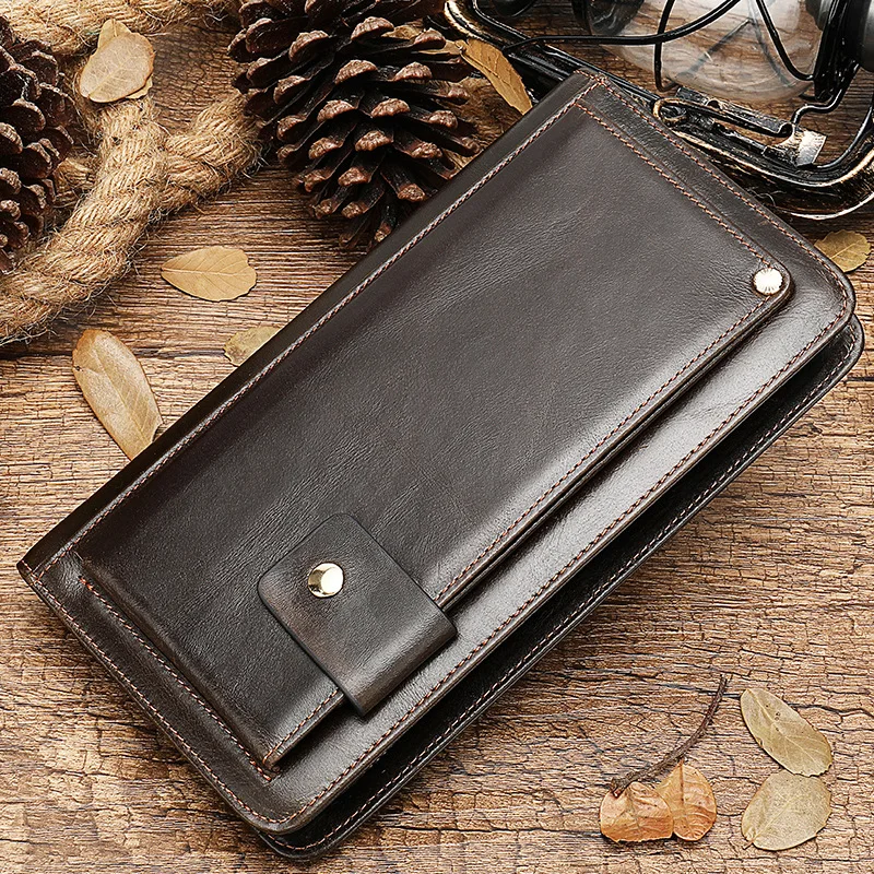

Genuine Leather Business Clutches Wallet Casual Fashion Long Wallet Multiple Card Slots Purse Male Zipper Hand Purse
