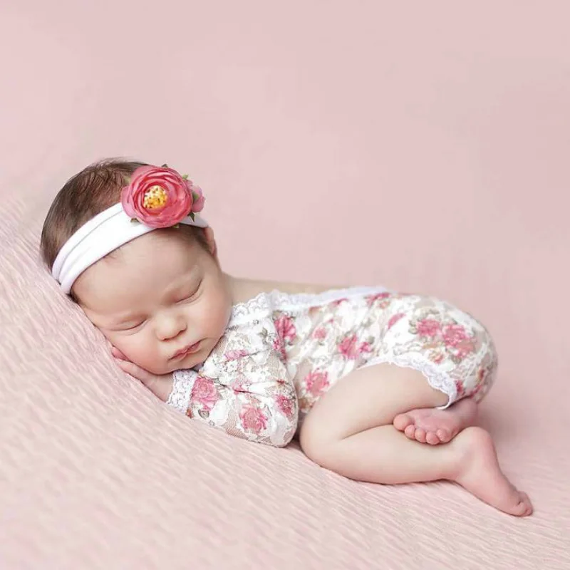 Newborn Photography Props Clothing Studio Baby Girl 0-1 Month Photo Headdress Lace Jumpsuit Babys Photograph Costume Accessories