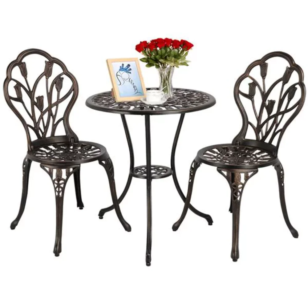 

BOUSSAC Aluminum 3-Piece Bistro Set with Table & Chairs for Outdoors, Multiple Colors,Garden Furniture Sets