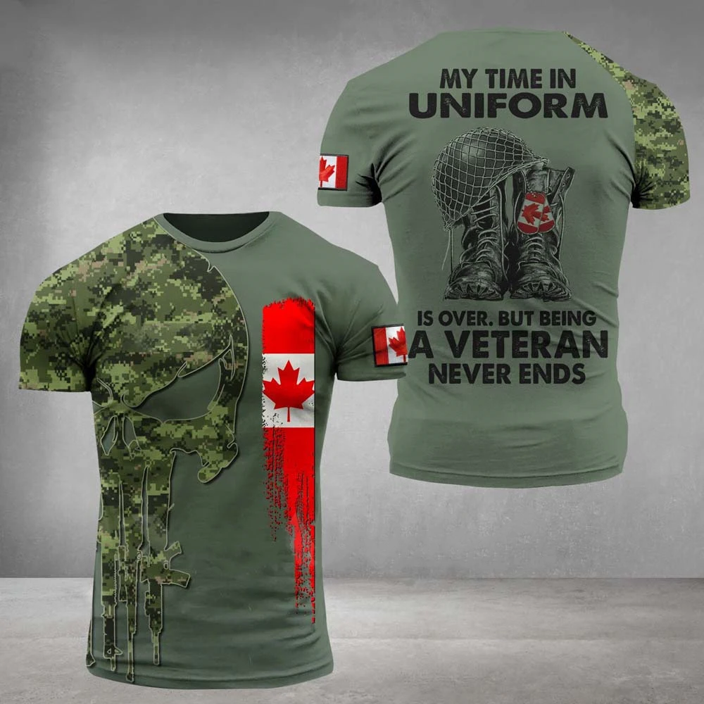 

2023 Canada T-shirts Men Canada Flag 3d Print Top Fashion Veteran Short Sleeve O-neck Tee Graphic Oversized Camouflage T Shirt
