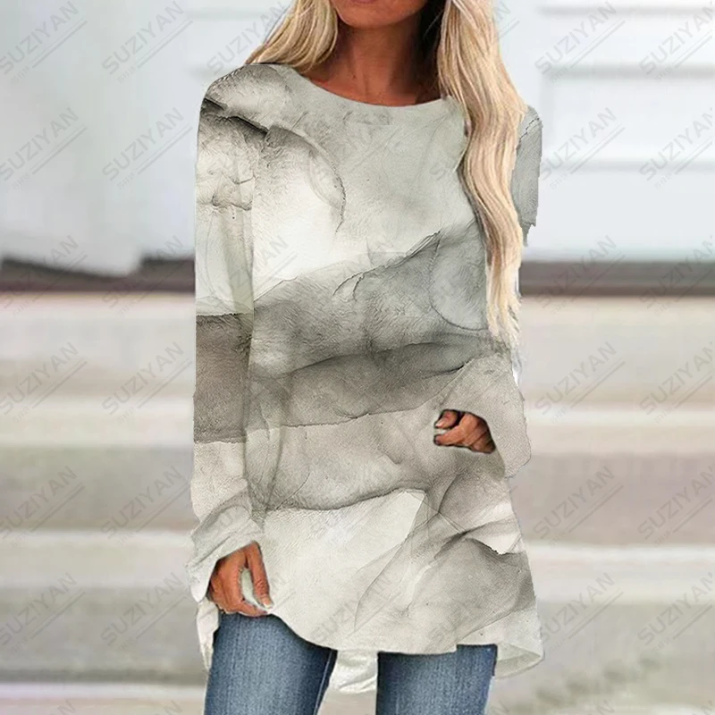 Женское платье с длинным рукавом и круглым вырезом весна-осень