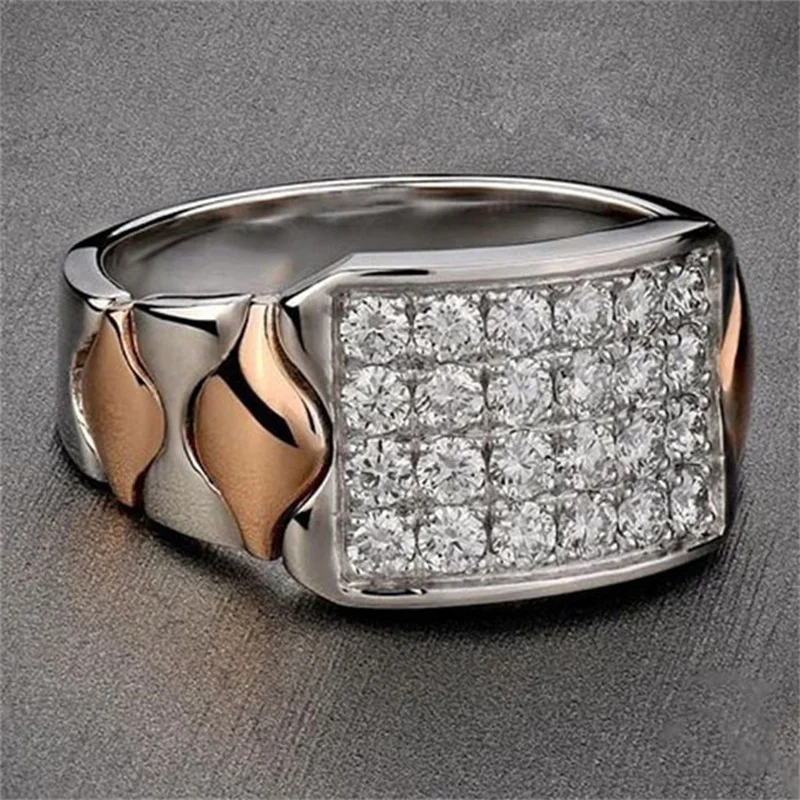 

Delicate Silver Rose Gold Color Square Geometry Rings for Women Trendy Metal Inlaid White Stone Wedding Engagement Jewelry
