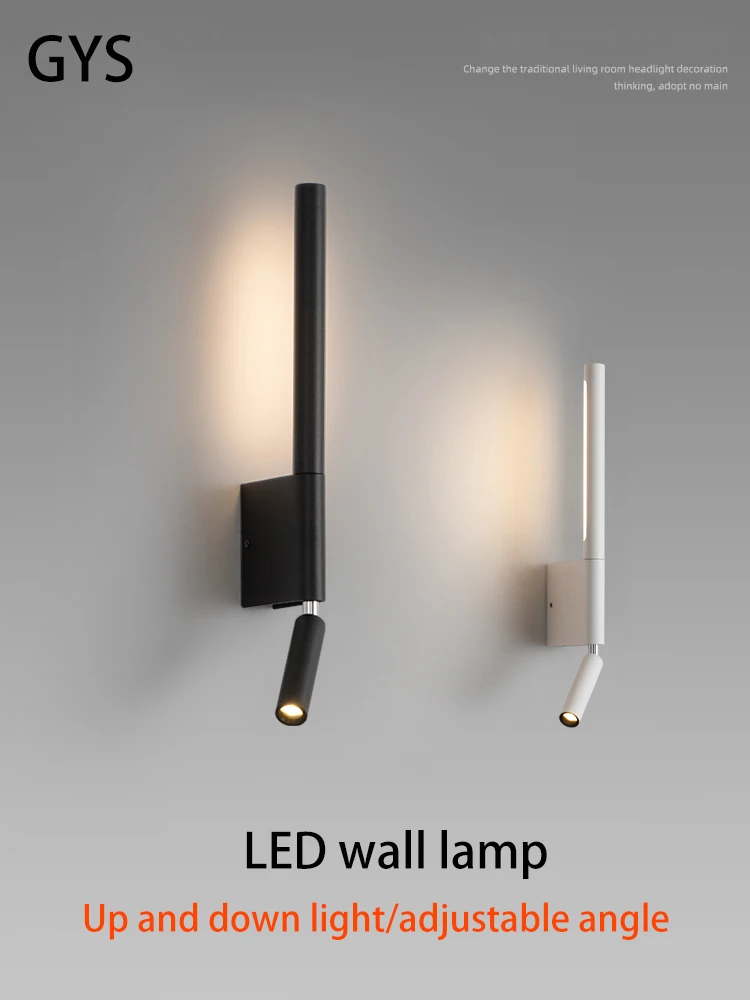 GYS Led Wall Lamp Aluminum Reading Light Bedside Bedroom Spotlight With Switch Adjustable Angle Indoor Lights For Hotel Room
