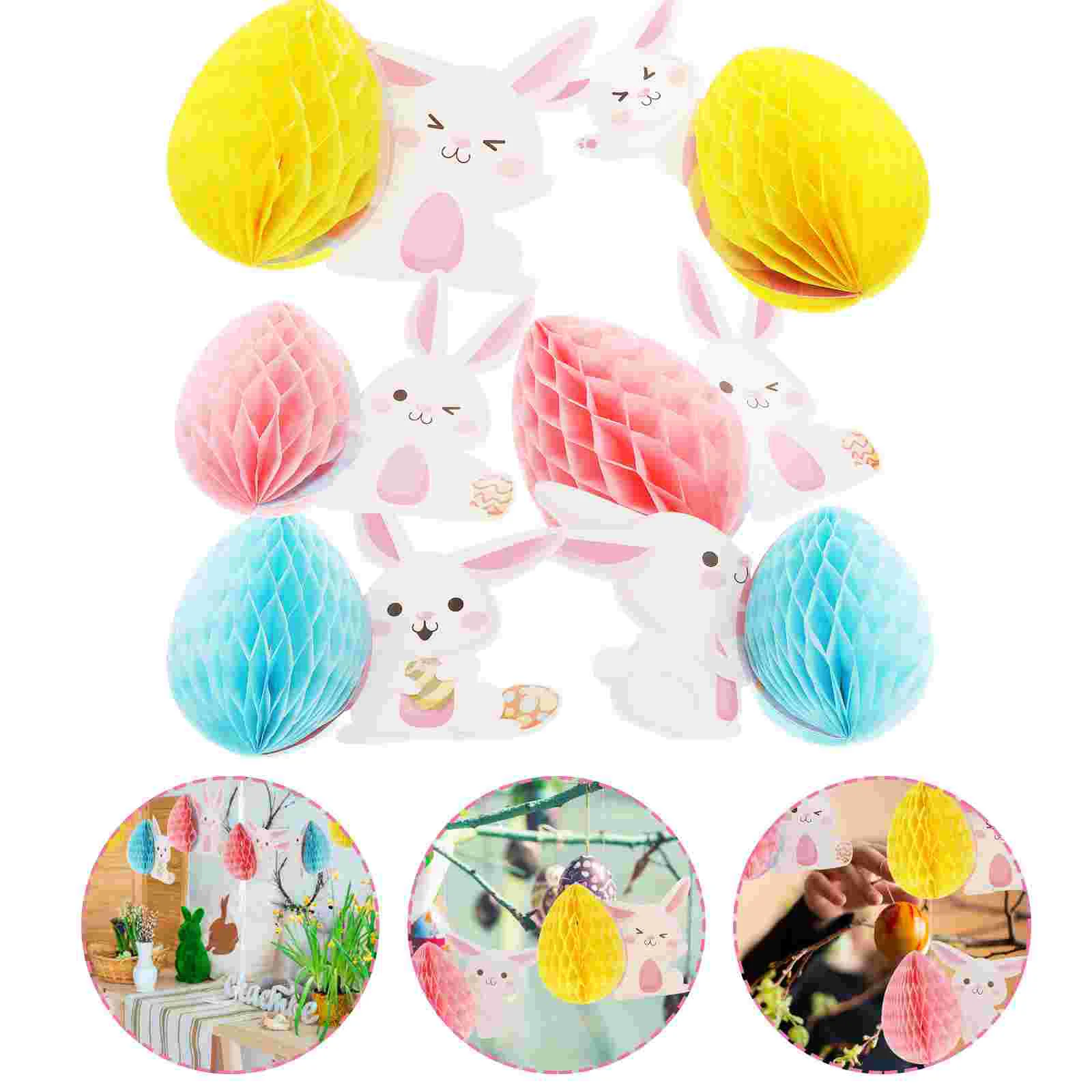 

Easter Honeycomb Party Hanging Paper Decorations Bunny Decor Ornament Decoration Tissue Flower Egg Ornaments Supplies Ceiling