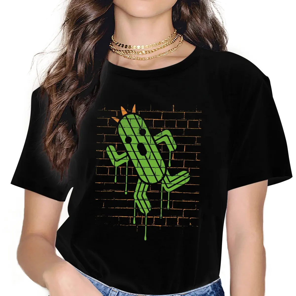 

Final Fantasy Game Cactuar Graffiti T Shirt Grunge Women's Tees Summer Harajuku O-Neck Polyester TShirt