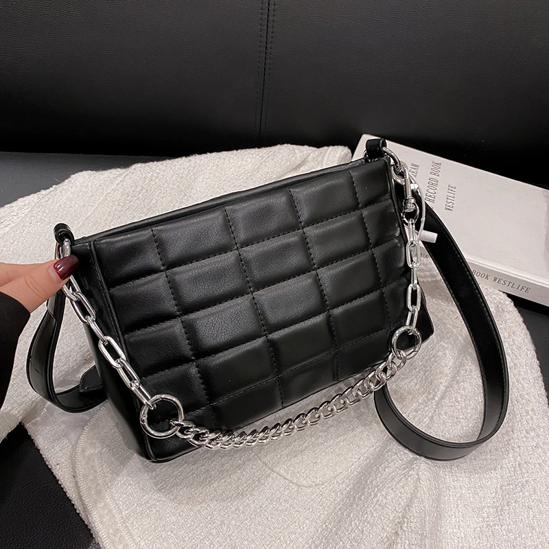 

Black PU Messenger Bag For Women Chain Fashion Underarm Handbag Versatile Simple Ladies Bag Soft Leather Shoulder Purse Clutch