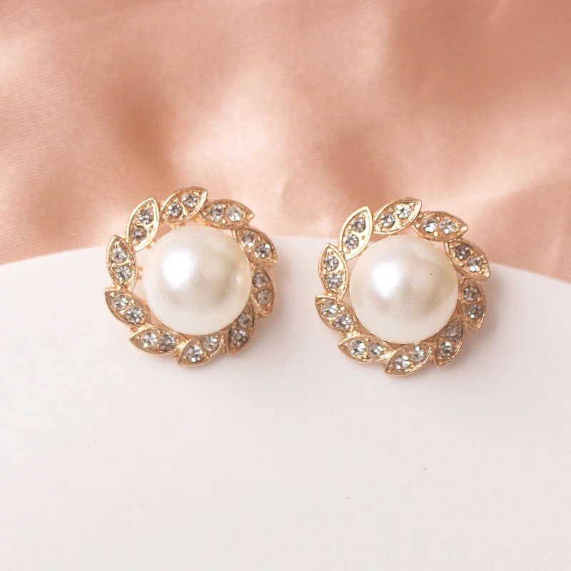 

Temperament Imitation Pearl Stud Earrings Shiny Rhinestone Round Earrings for Women boucle oreille femme Women's Small Earrings